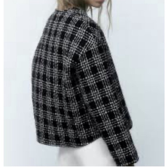 NEW Zara Black White Cotton Wool Tweed Textured Quilted Bomber Jacket - Picture 3 of 11